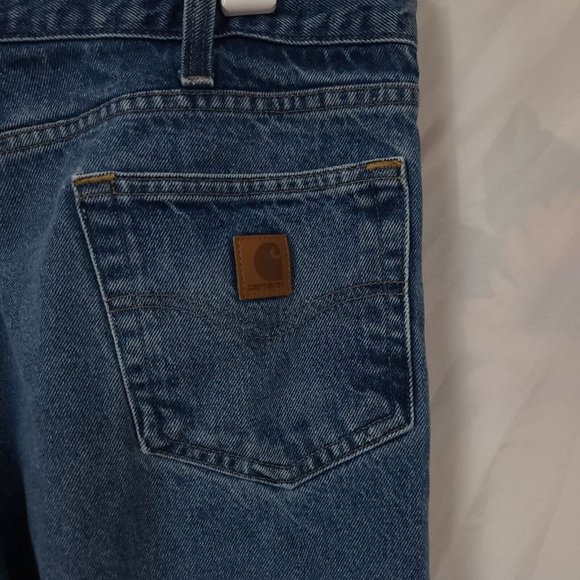 Carhartt Mens 38x32 Relaxed Fit Straight Leg 5 Pockets Heavy Work Denim Jeans - Picture 7 of 10